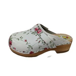 Holland Simson Girls Floral Leather Clogs 2 3 US Size 32 EU Fleuriste Pink White